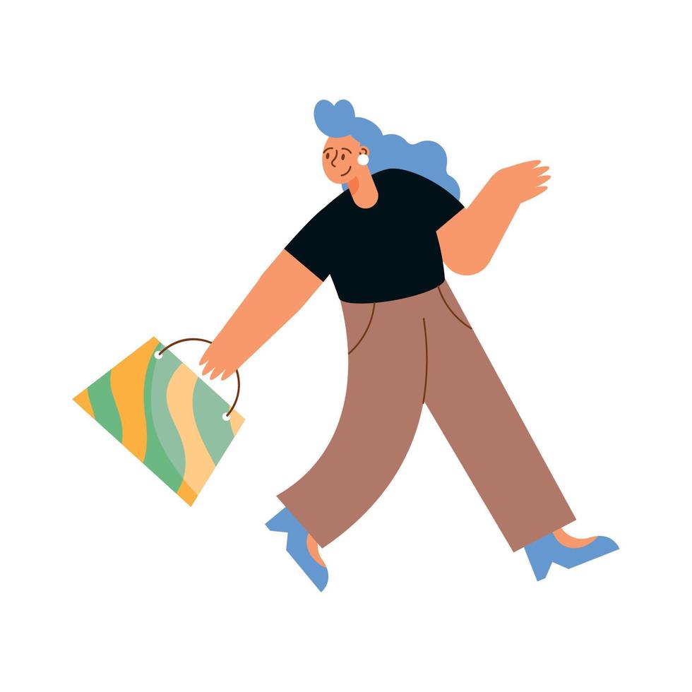 mujer con bolsa de compras vector