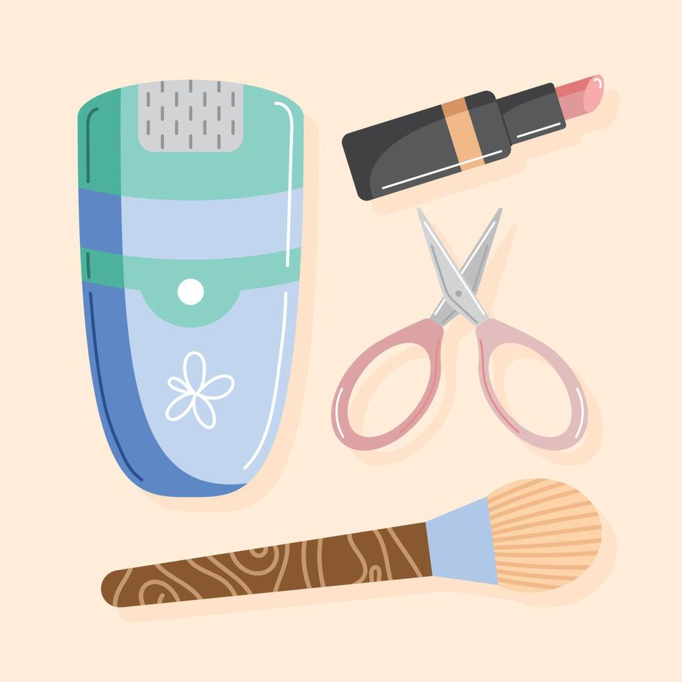 four cosmetics products icons vector