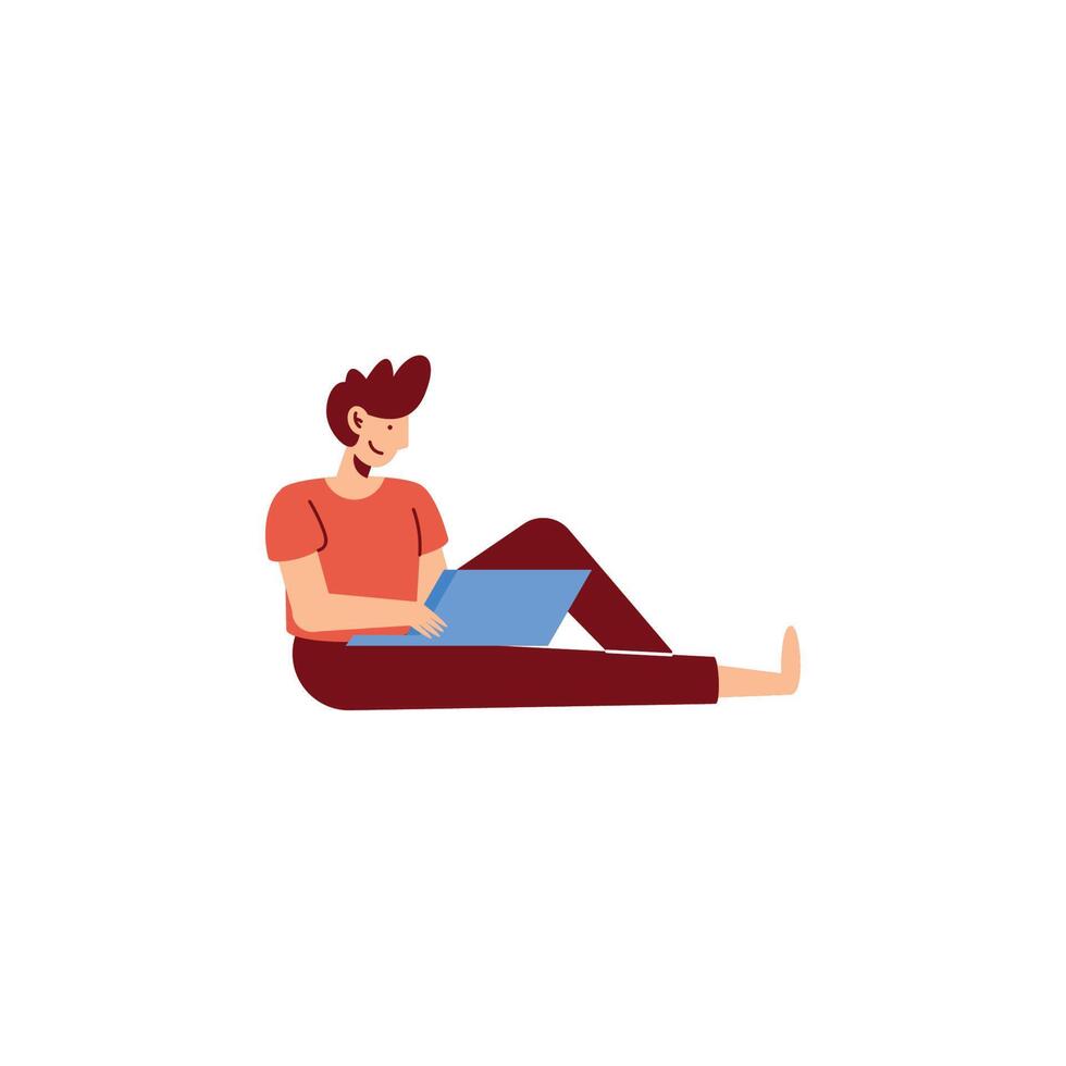 man seated using laptop vector