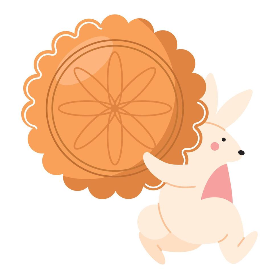 mid autumn rabbit with mooncake vector