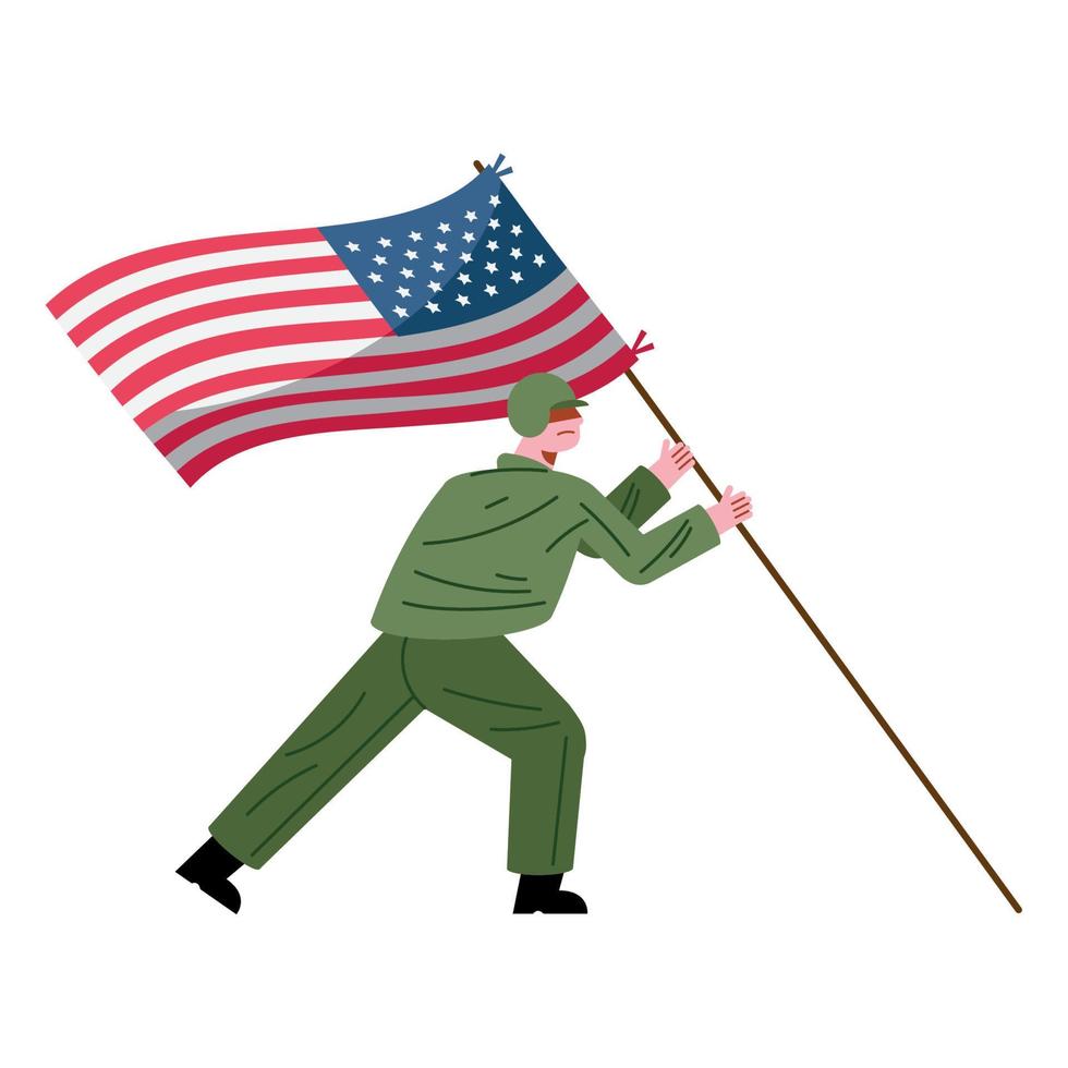 soldado con bandera de estados unidos vector