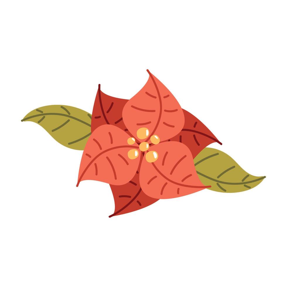 flor de navidad con hojas vector