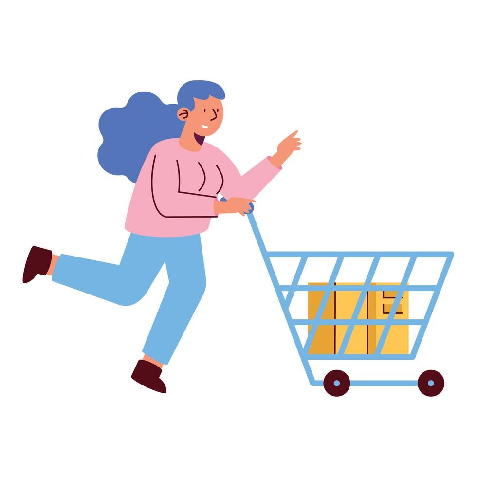 mujer con carrito de compras vector
