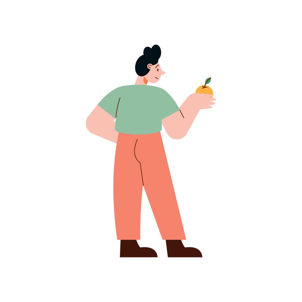 hombre con naranja vector