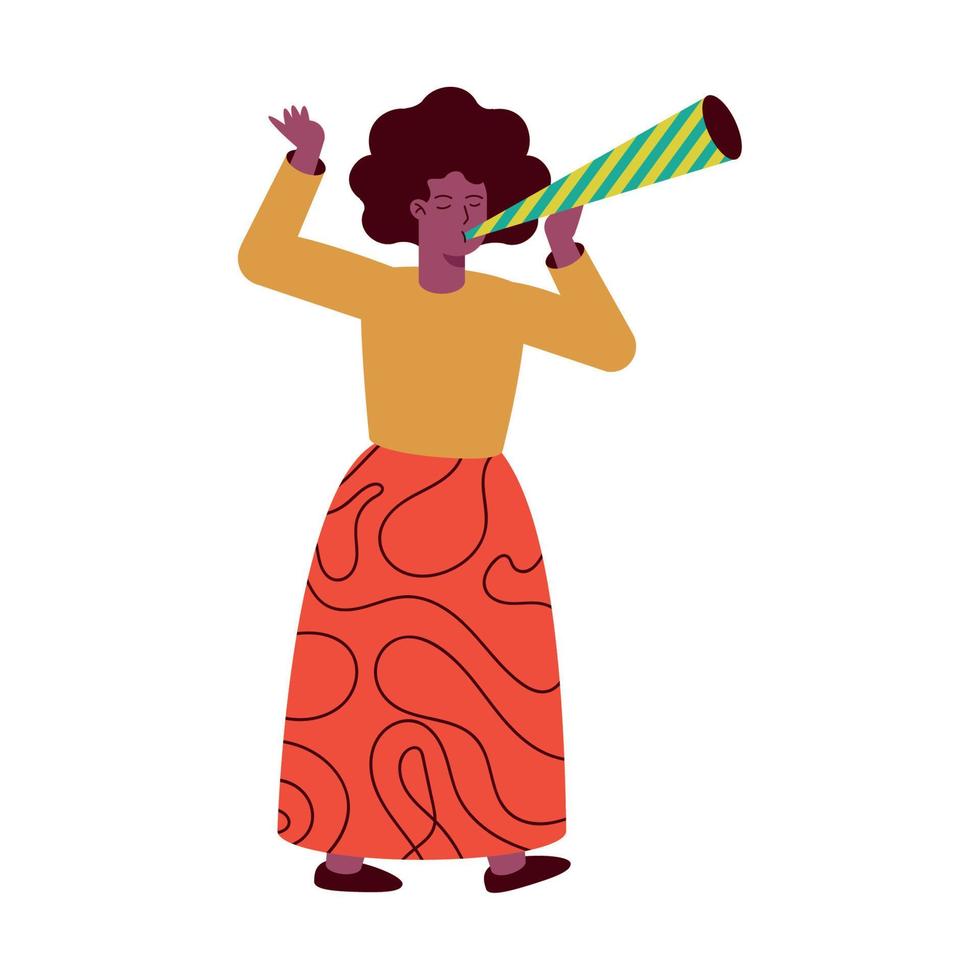 mujer afro feliz celebrando vector