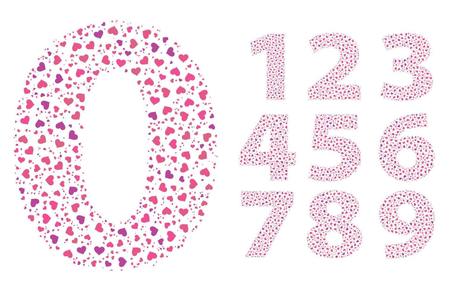 Numbers love heart Color Fill Set vector