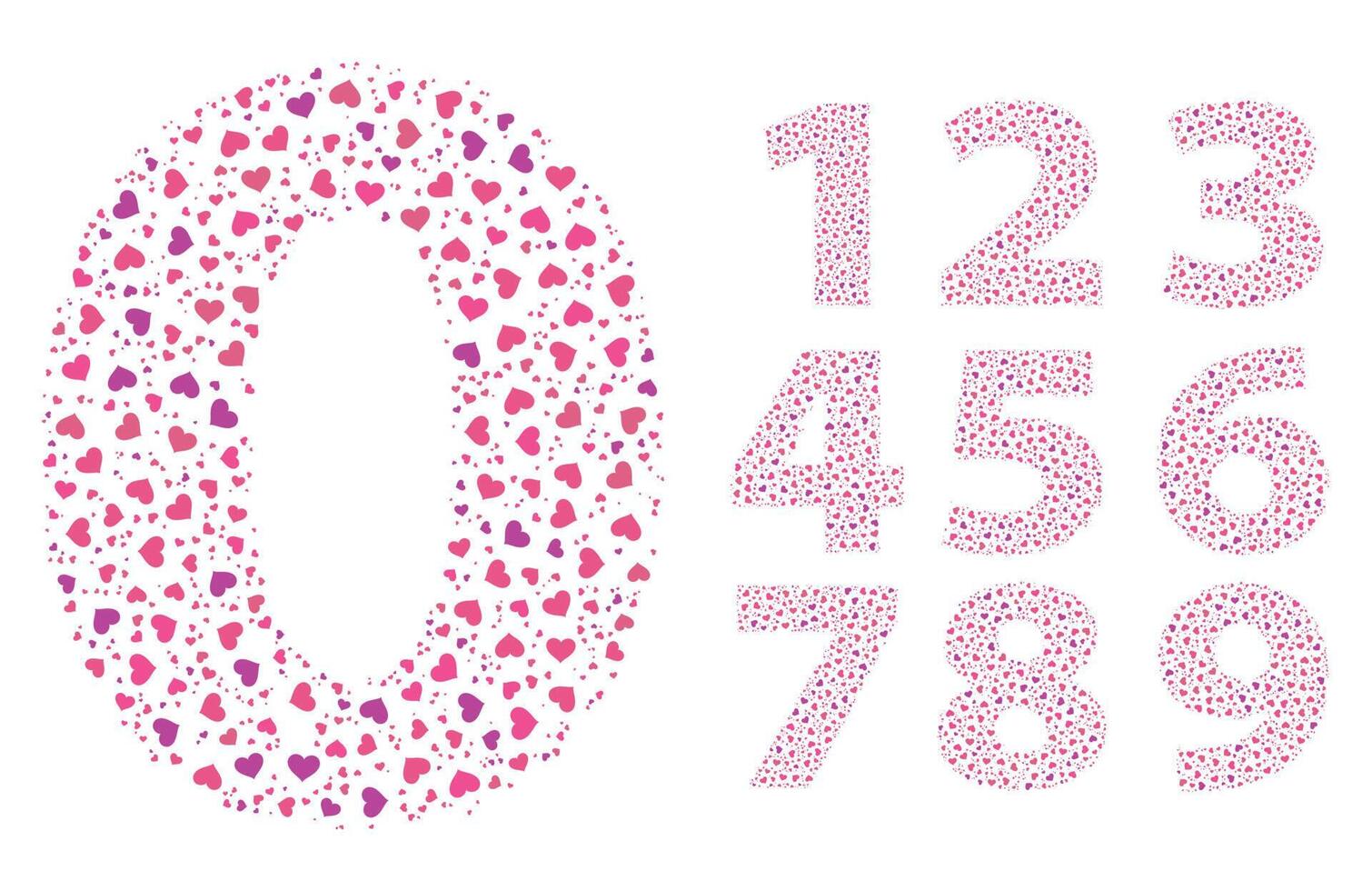 Numbers love heart Color Fill Set vector