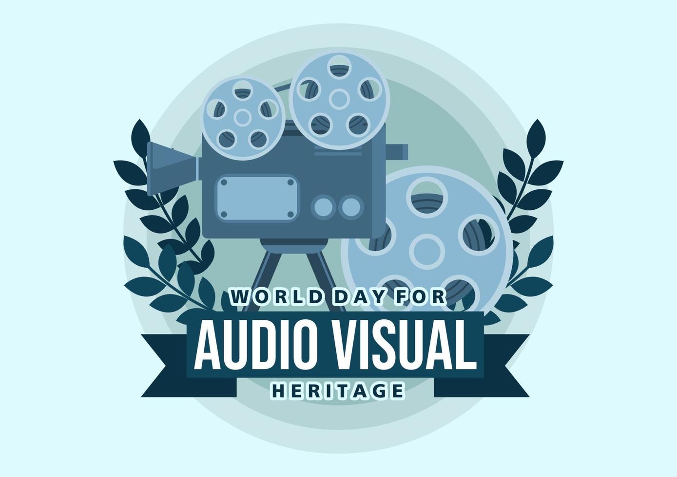 ilustración vectorial sobre el tema del día mundial del patrimonio audiovisual que se celebra cada año el 27 de octubre en todo el mundo. ilustración de banner de patrimonio audiovisual. pasos vectoriales 10 vector