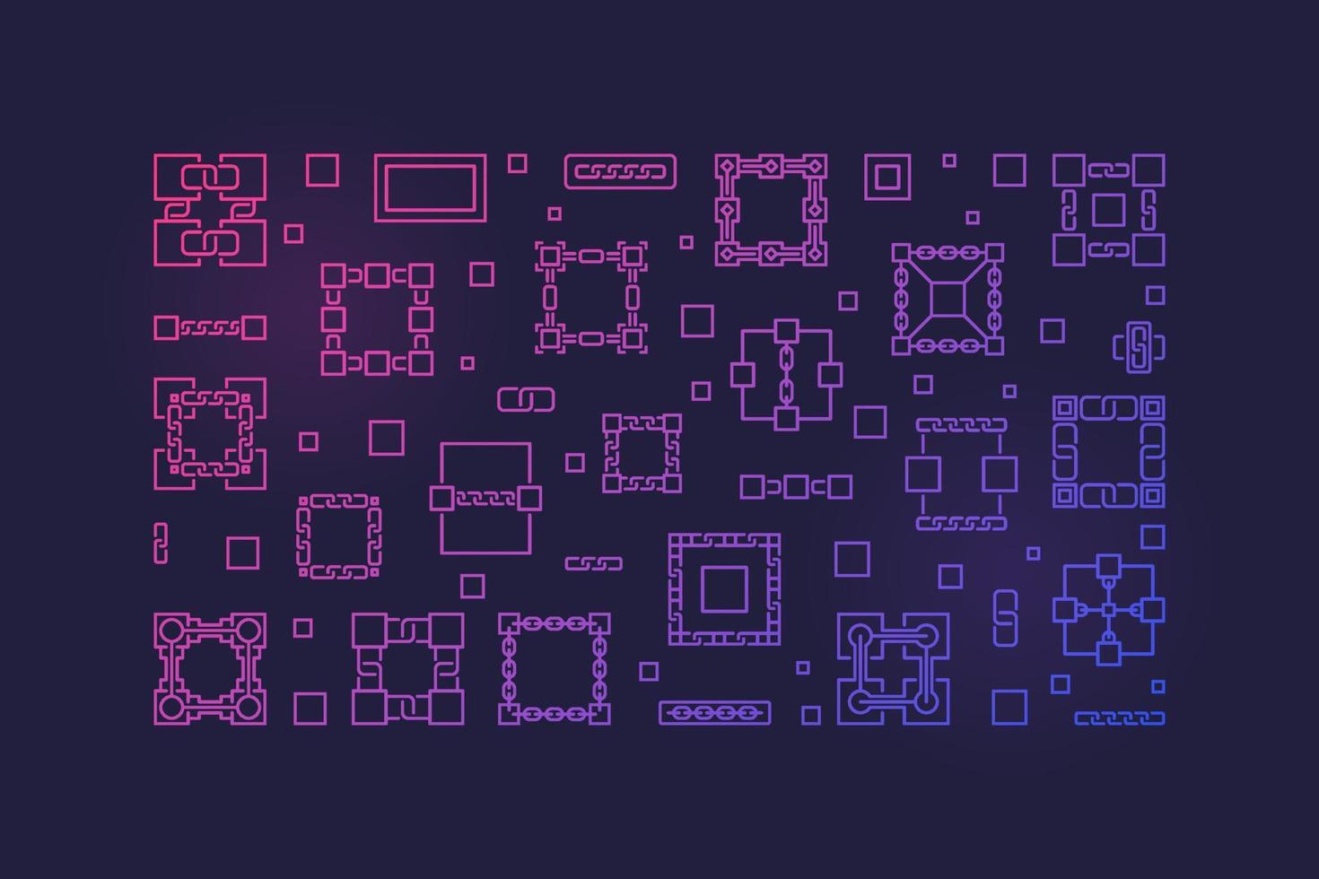 Blockchain Technology vector horizontal colored line banner