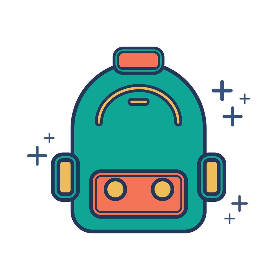 diseño de estilo de glifo de ilustración de vector de icono de bolsa de escuela con color y signo más. aislado sobre fondo blanco.