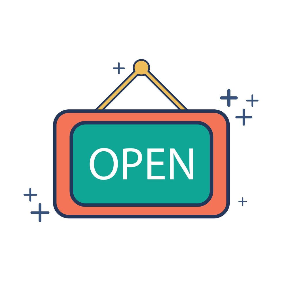 Open sign icon vector illustration glyph style design with color and plus sign. Isolated on white background.