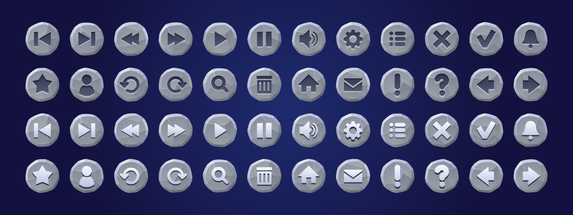 Stone texture buttons for game or app interface vector