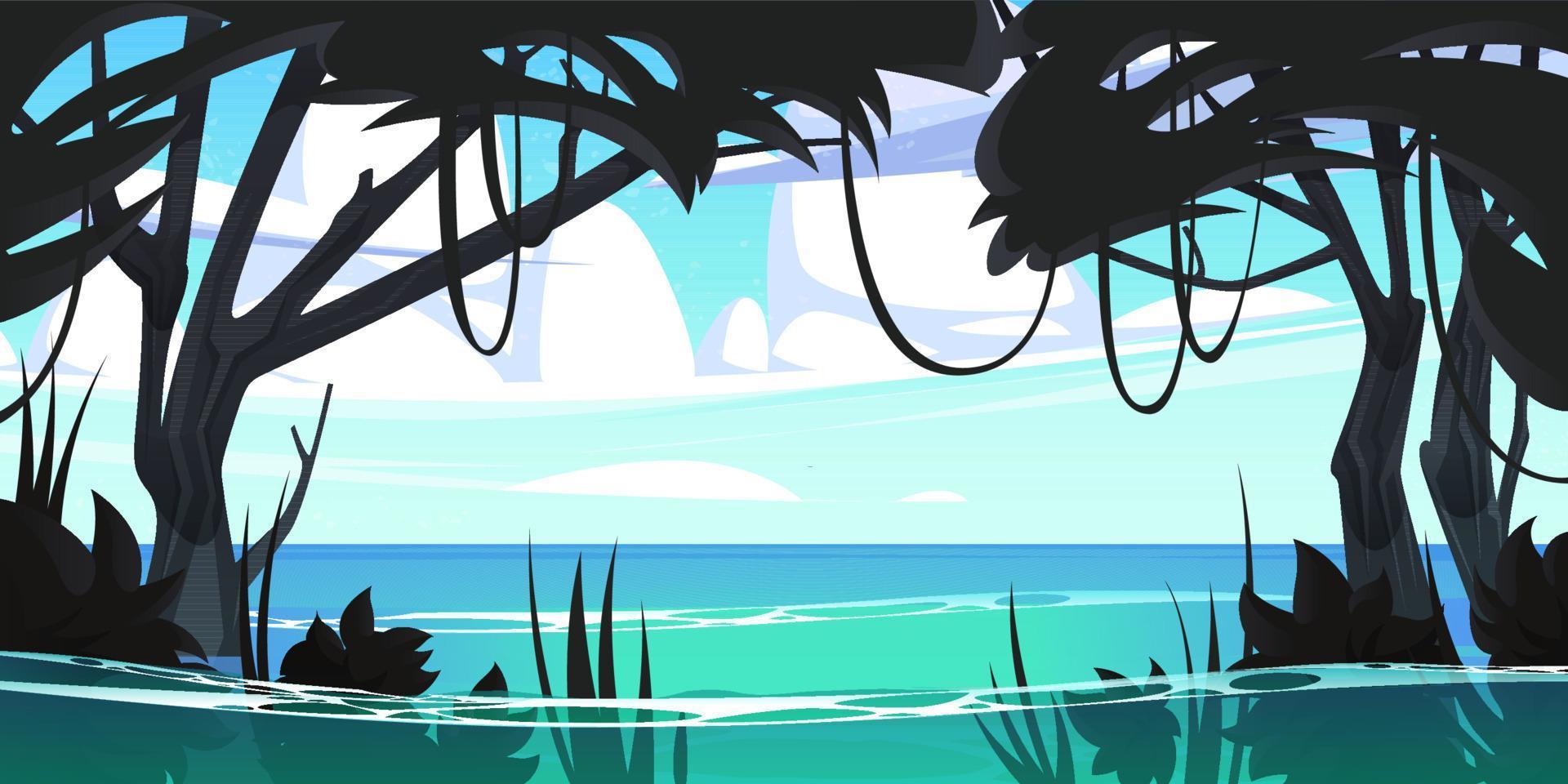 paisaje tropical de la selva en la playa del mar vector