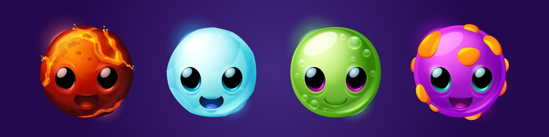 Funny fantasy round monsters for game vector