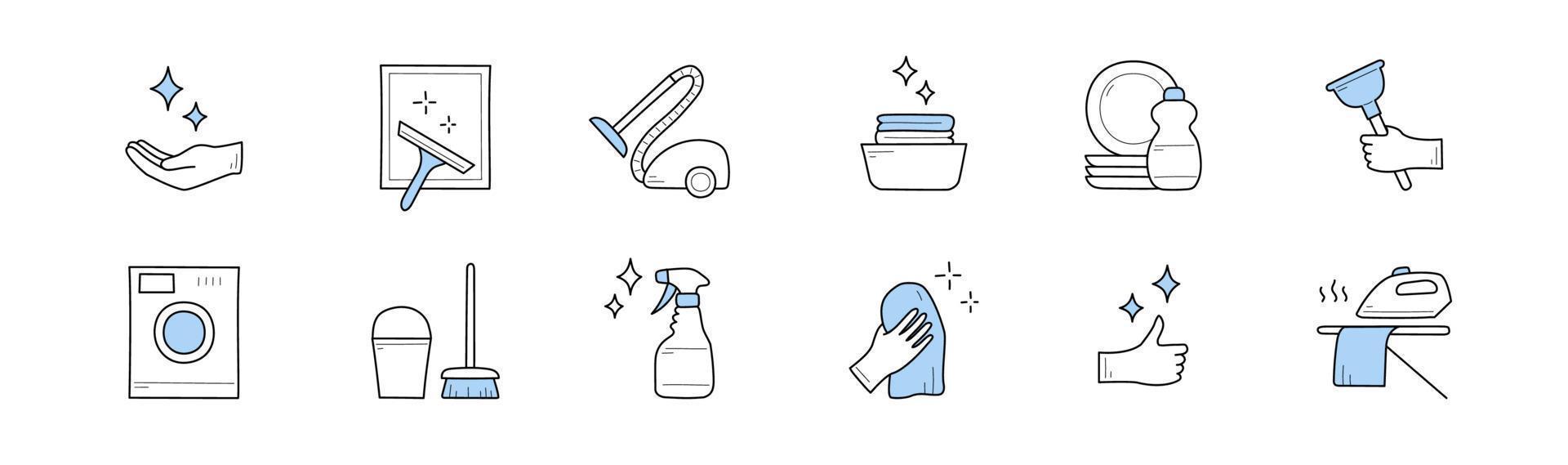 Sketch icons of cleaning service and laundry vector