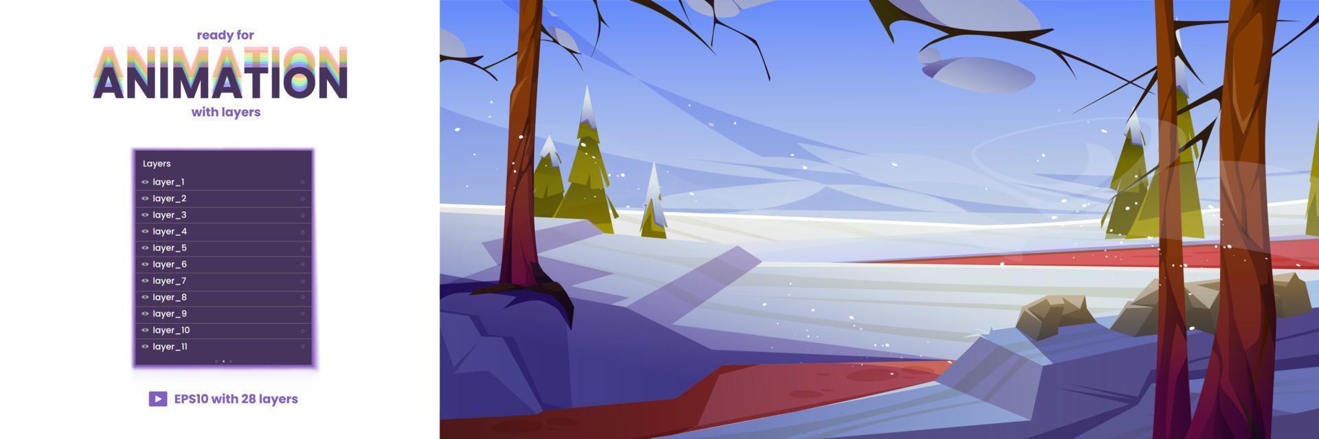 Winter landscape ready for cartoon game animation vector
