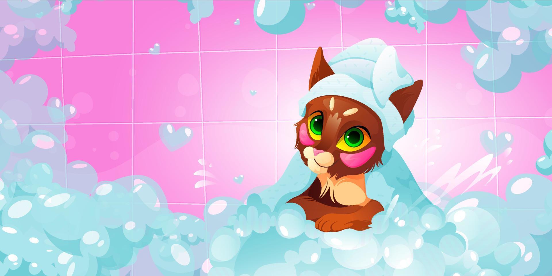Cute cat in bath in pet grooming salon vector