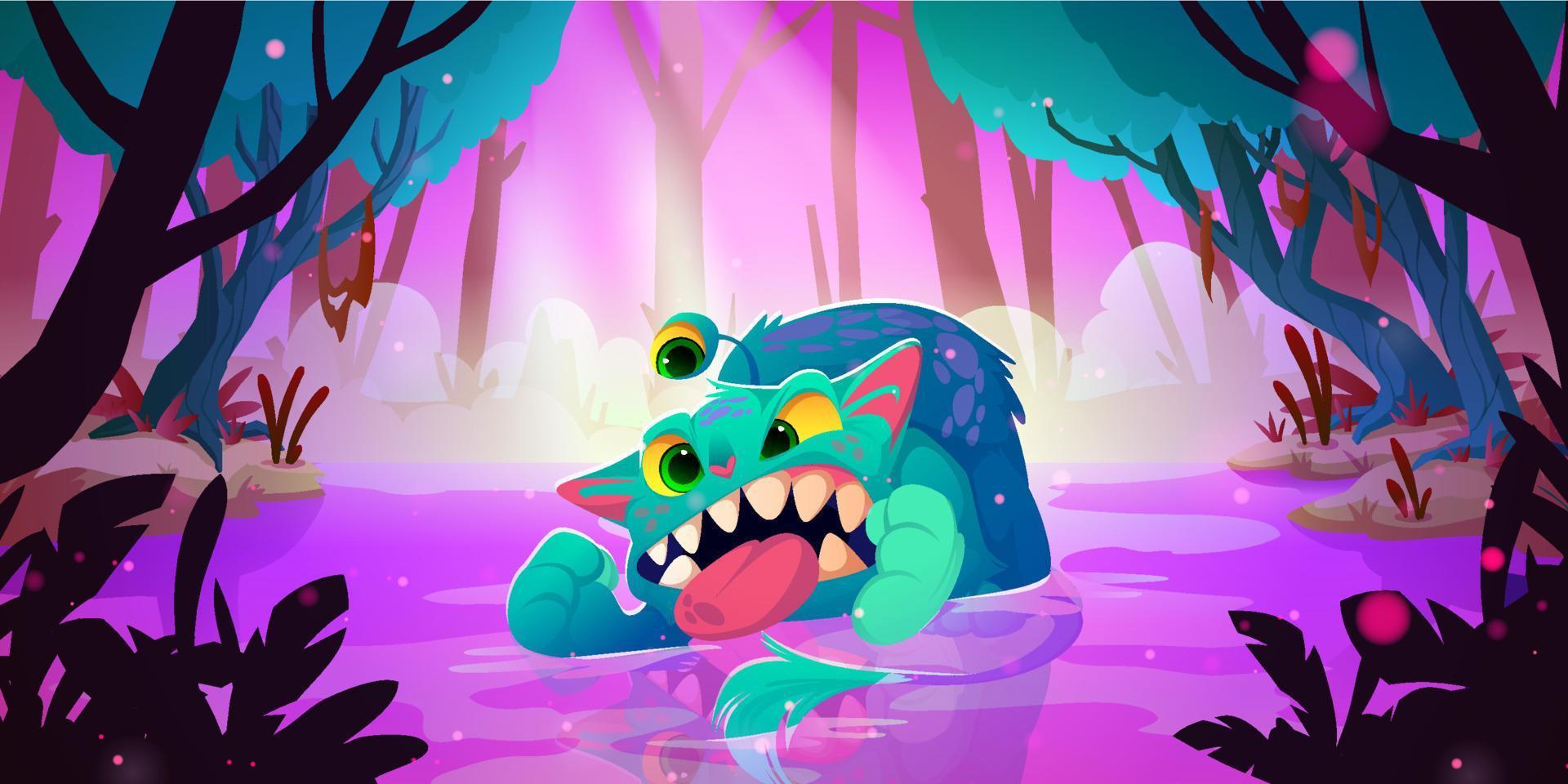 Fantasy monster in swamp in magic forest vector