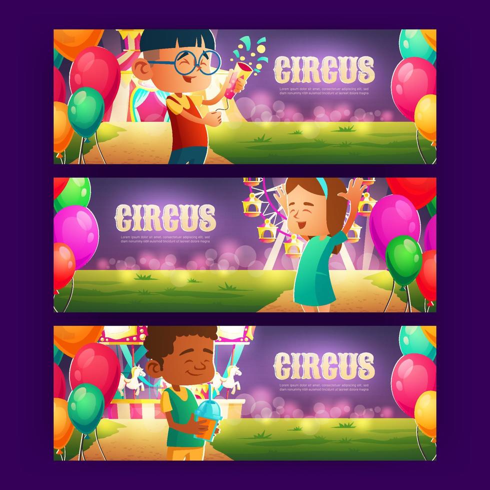 Amusement park with circus tent and fireworks vector