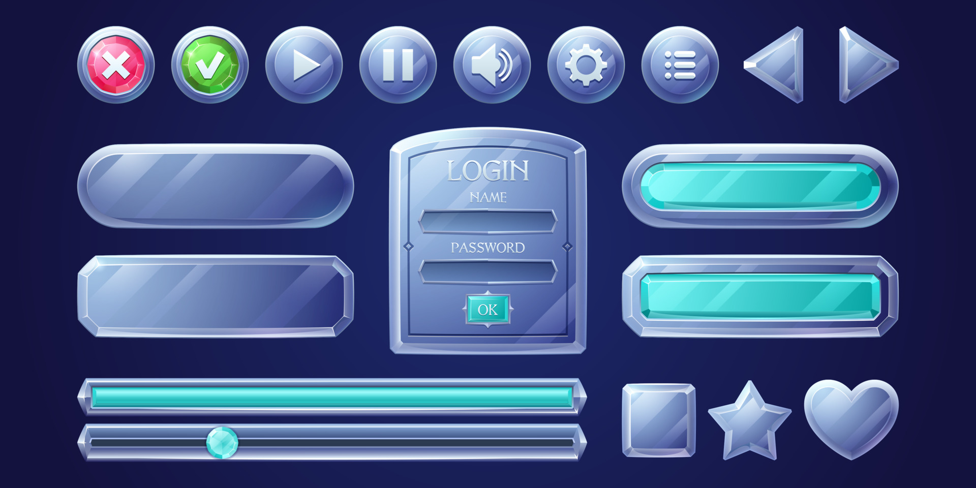 Glass game buttons, ui or ux menu panel elements 13699216 Vector Art at