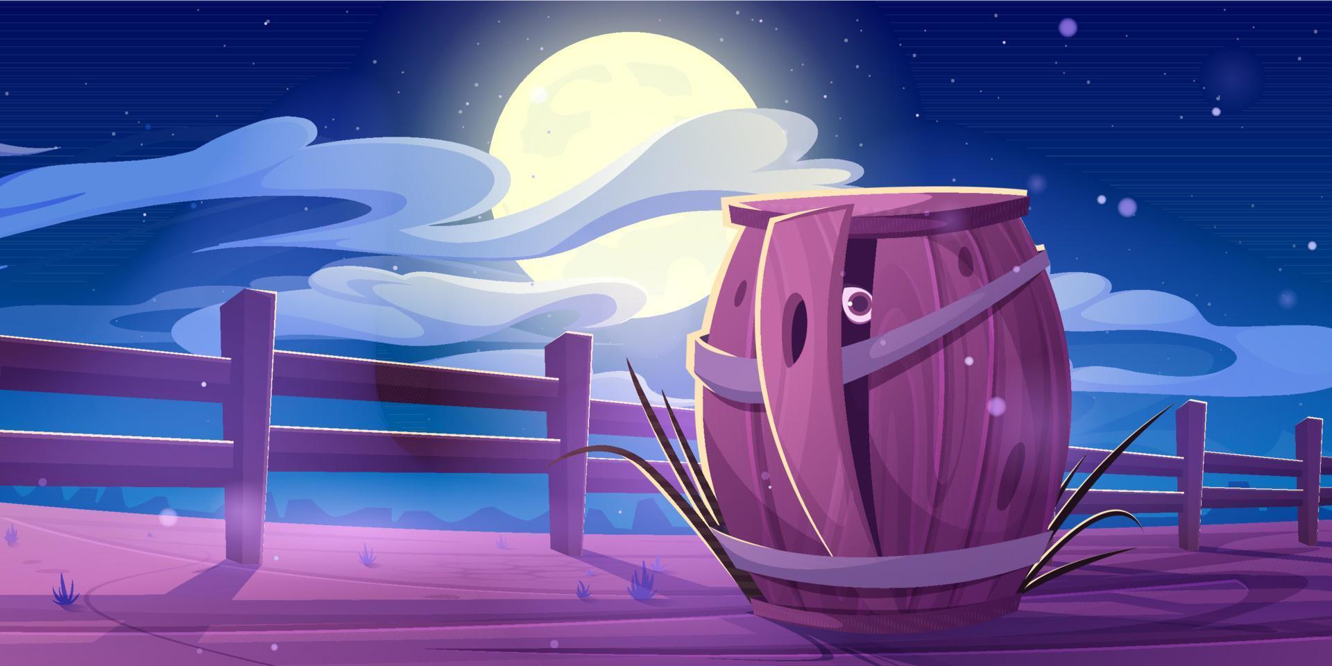 Eye look through the wooden barrel hole at night vector