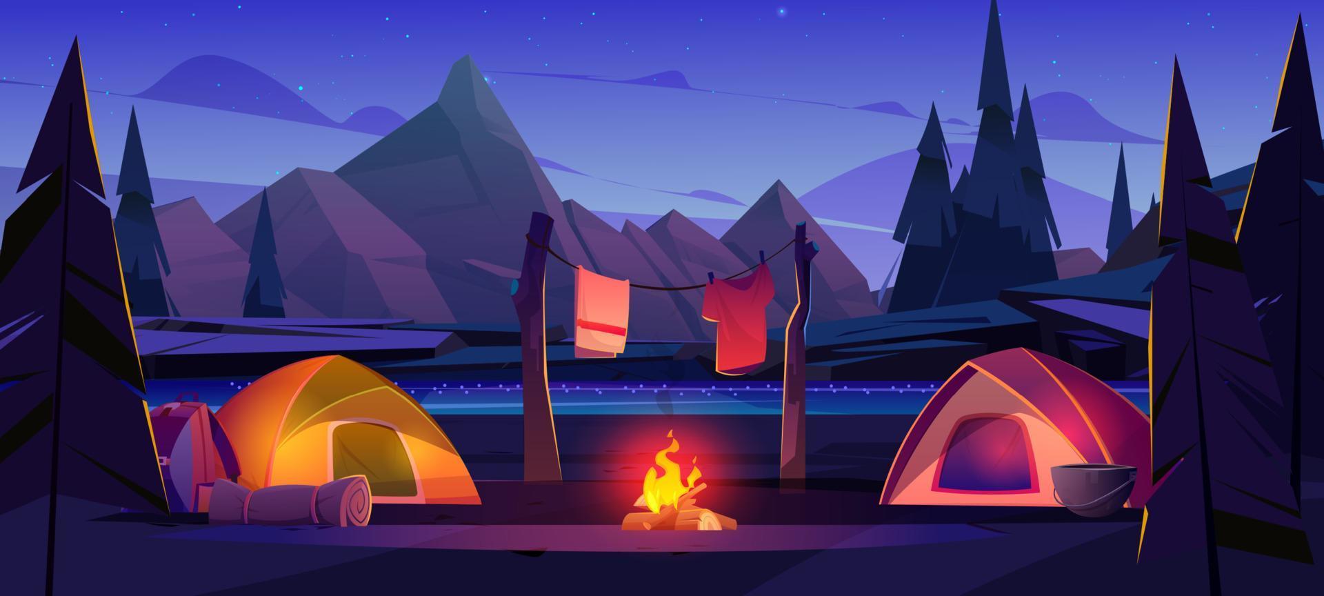 paisaje nórdico con montañas y campamento vector