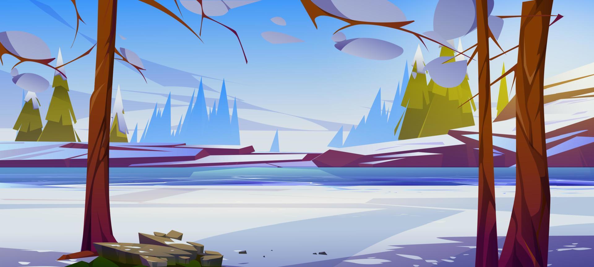 paisaje invernal con río congelado vector