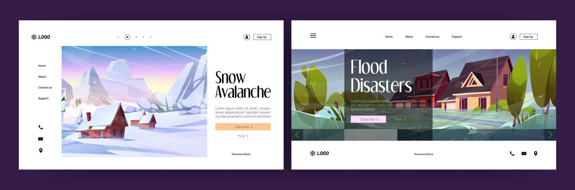 Banners of flood disaster and snow avalanche vector