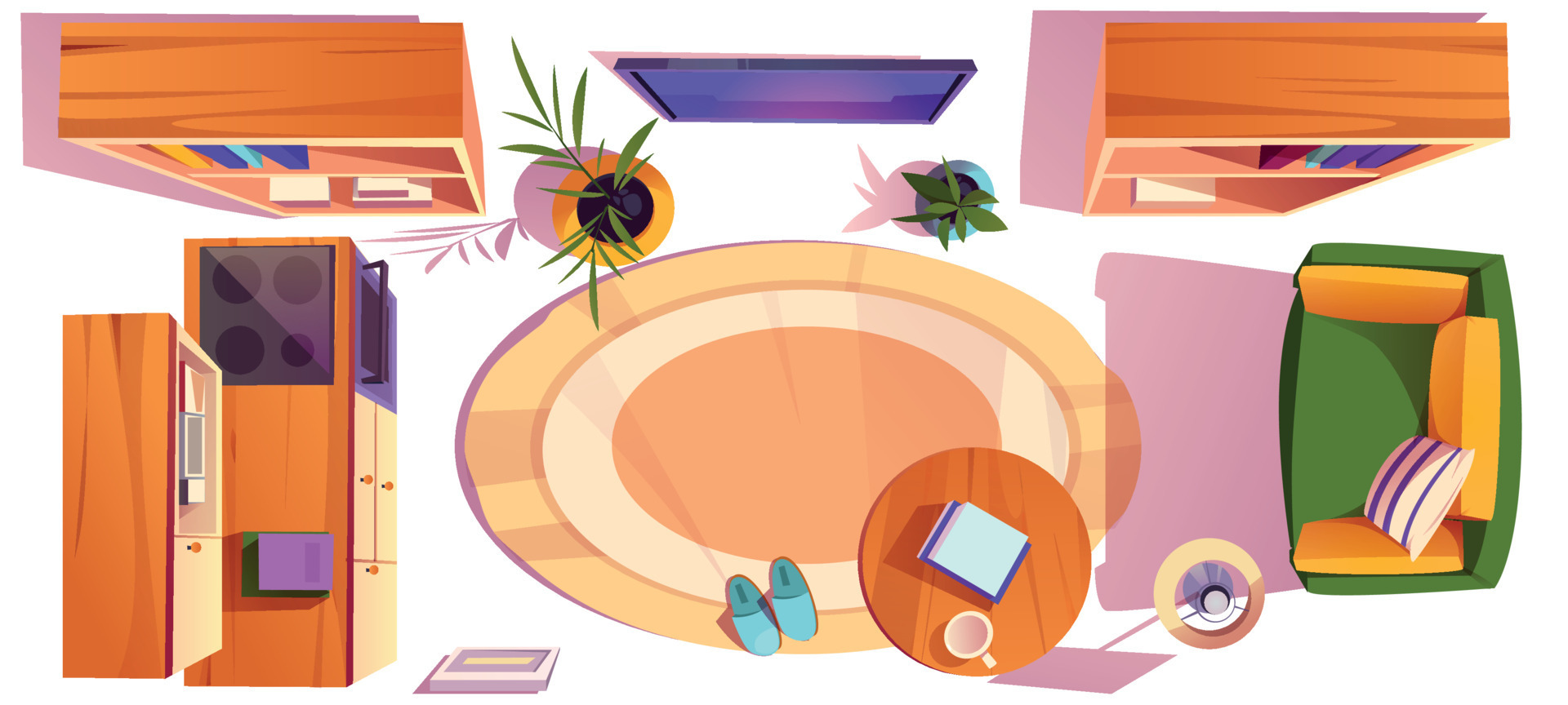 Set of studio, room, kitchen furniture top view 13699319 Vector Art at Vecteezy