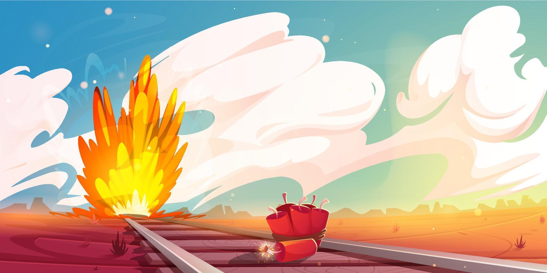 Bomb explosion at wild west nature landscape scene vector