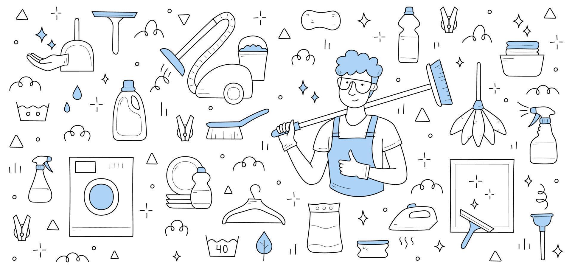 Cleaning service background with man worker vector