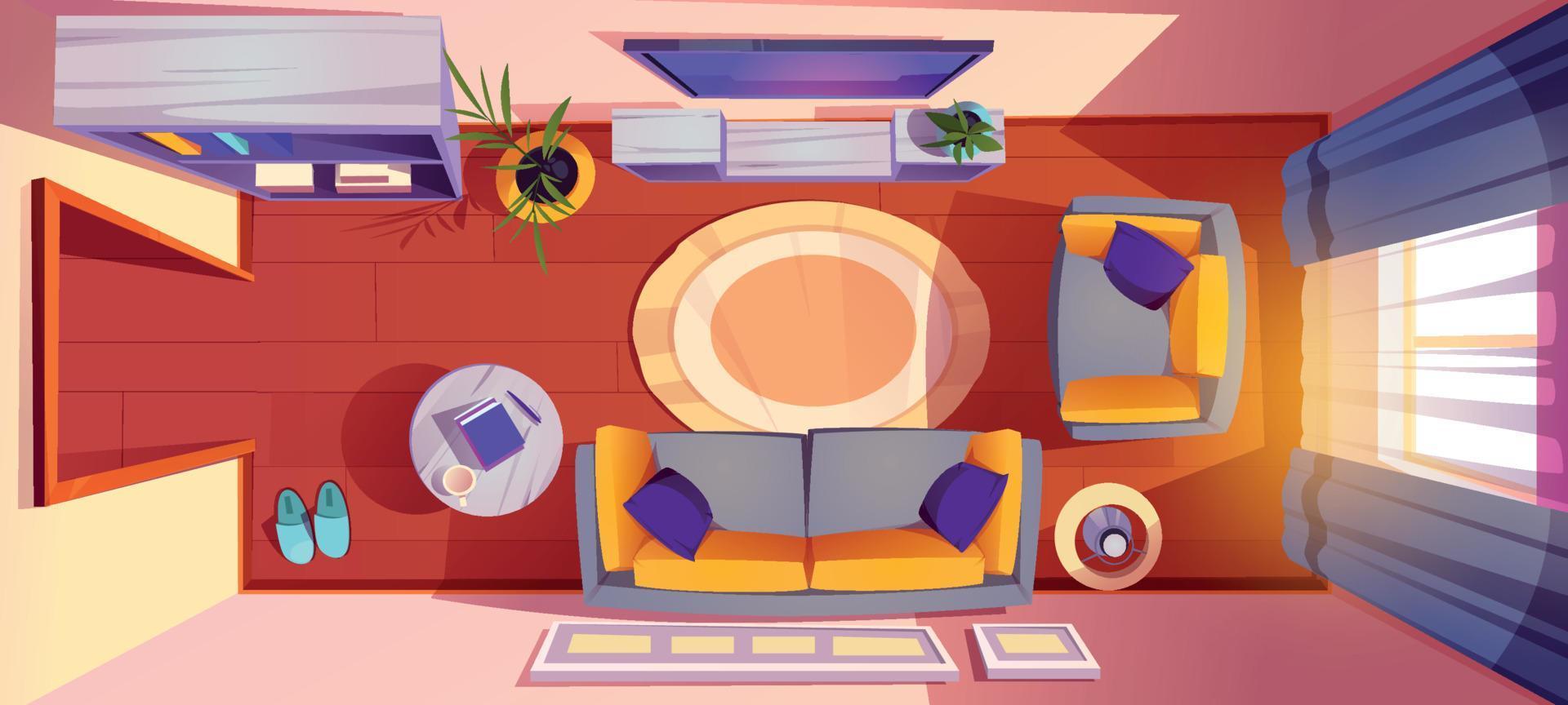 Living room interior top view, apartment design vector