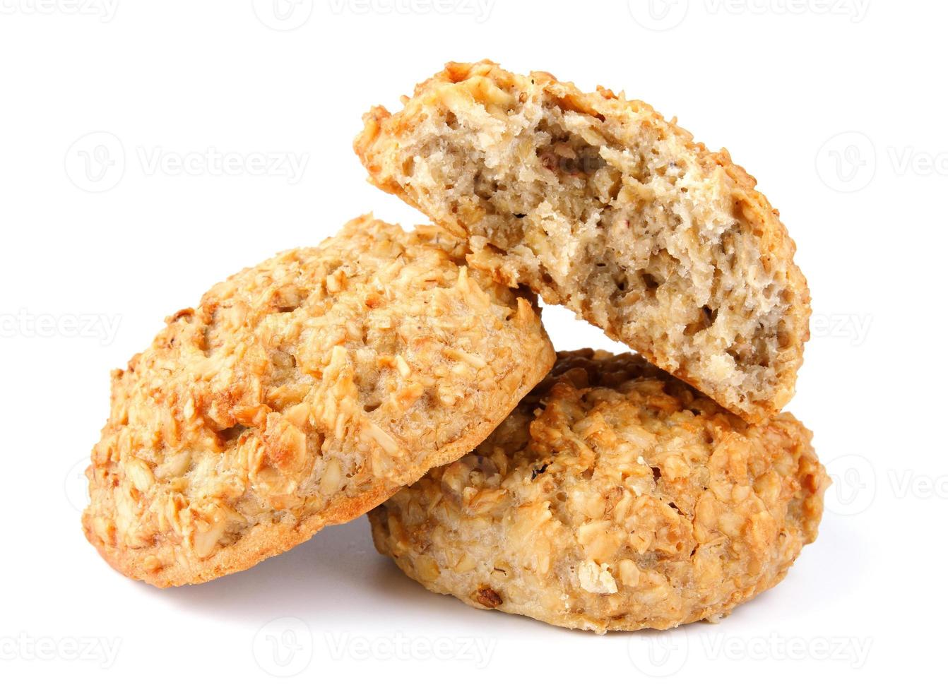 Fresh handmade oatmeal cookies isolated on white background. Full clipping path. photo