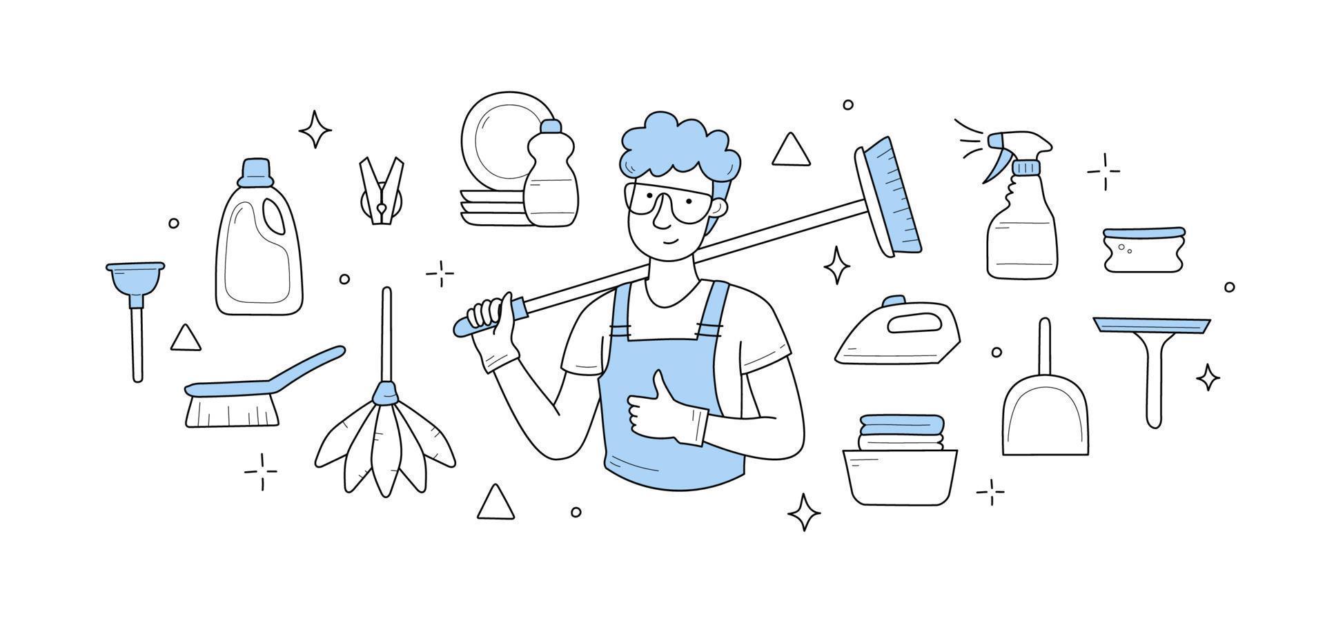 Cleaning or household chores doodle vector concept