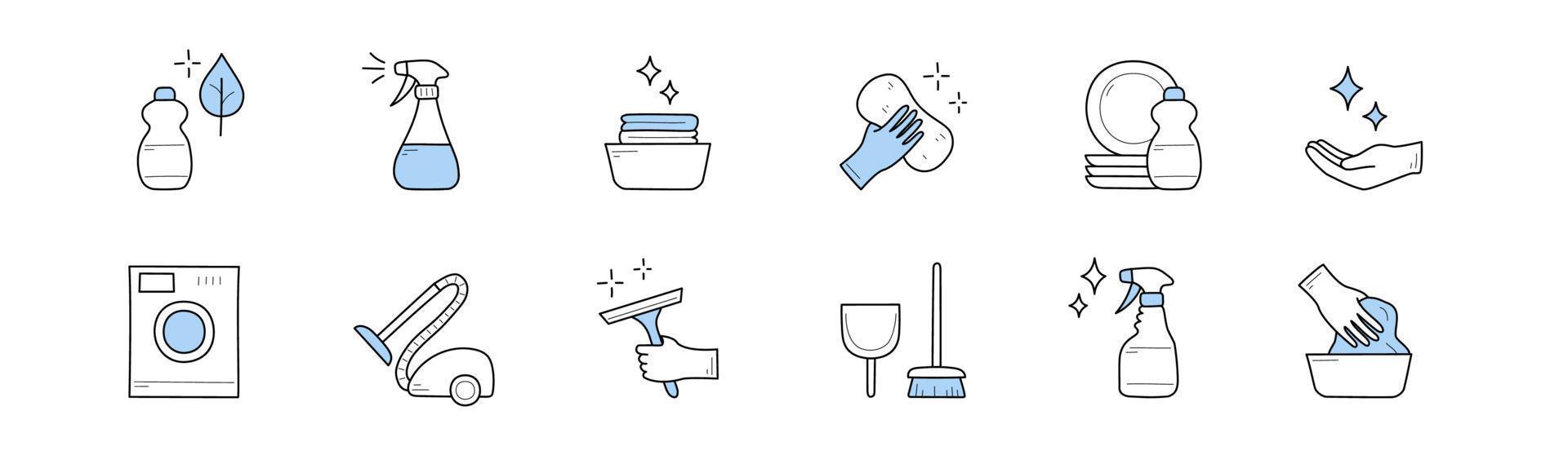 conjunto de iconos de garabatos de limpieza y hogar, signos vector
