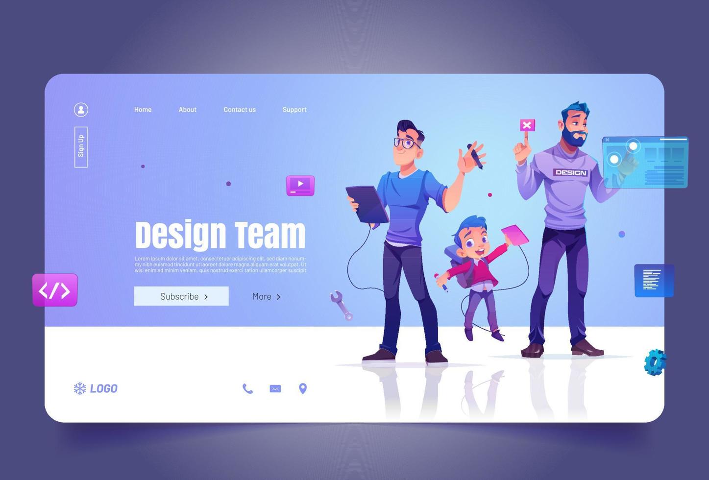 Design team cartoon landing page with designers vector