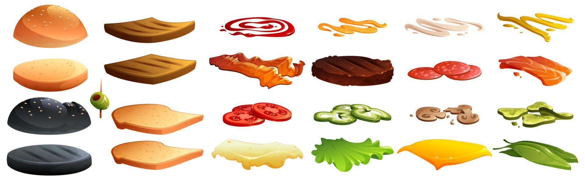 Burger and sandwich constructor with ingredients vector