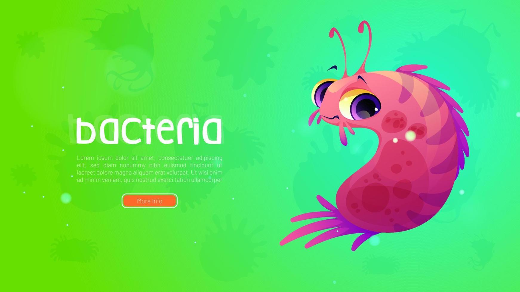 Bacteria banner with funny microbe character vector