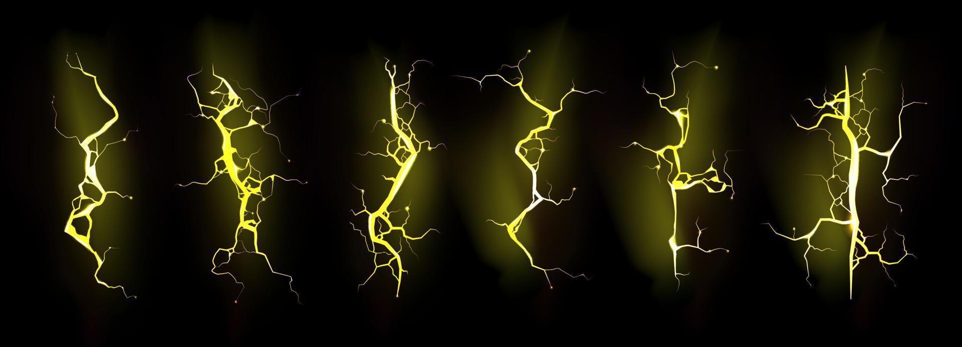 Set yellow lightning, electric thunderbolt strike 13699415 Vector Art