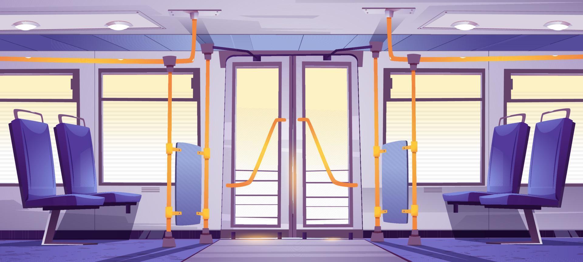 interior de autobús vacío con asientos y pasamanos vector