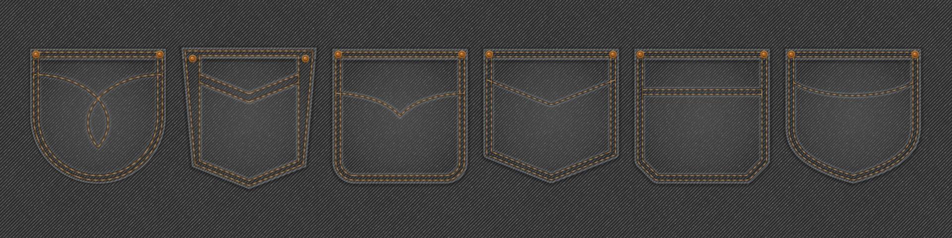 Black denim cloth texture with pockets vector