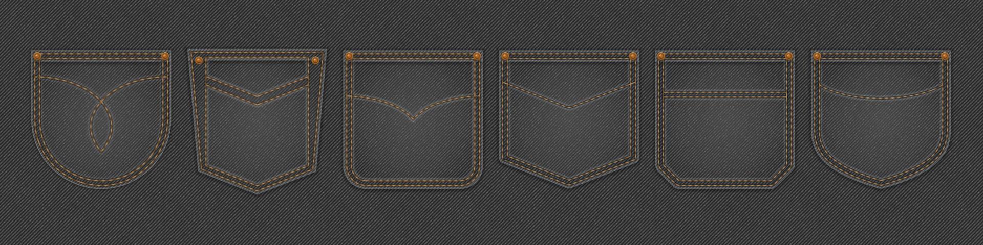 Black denim cloth texture with pockets vector