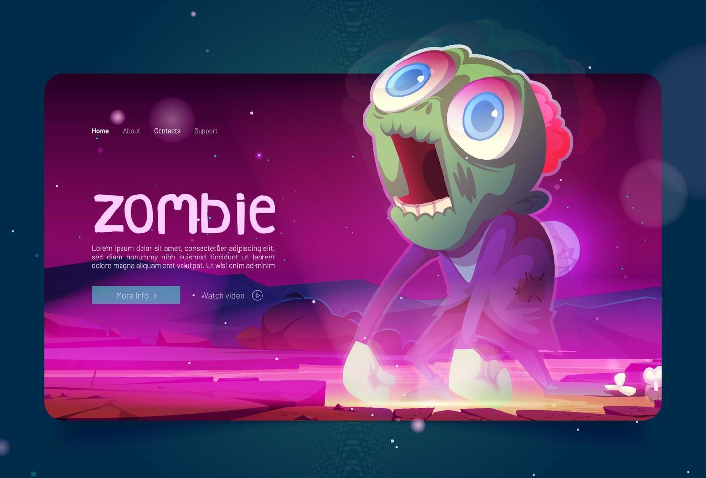 Zombie banner with scary monster, green undead vector