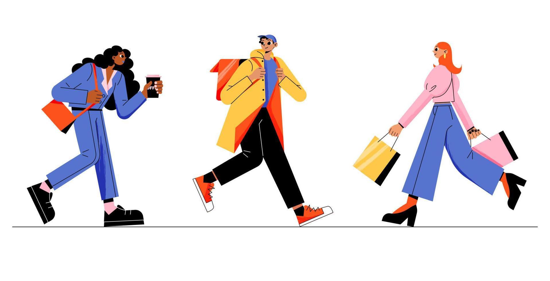 Different people walk, businesswoman, delivery man vector