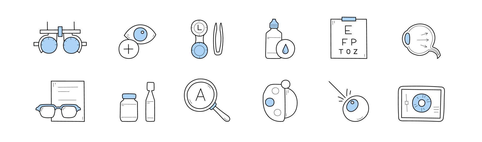 Sketch icons of ophthalmology, optometry vector