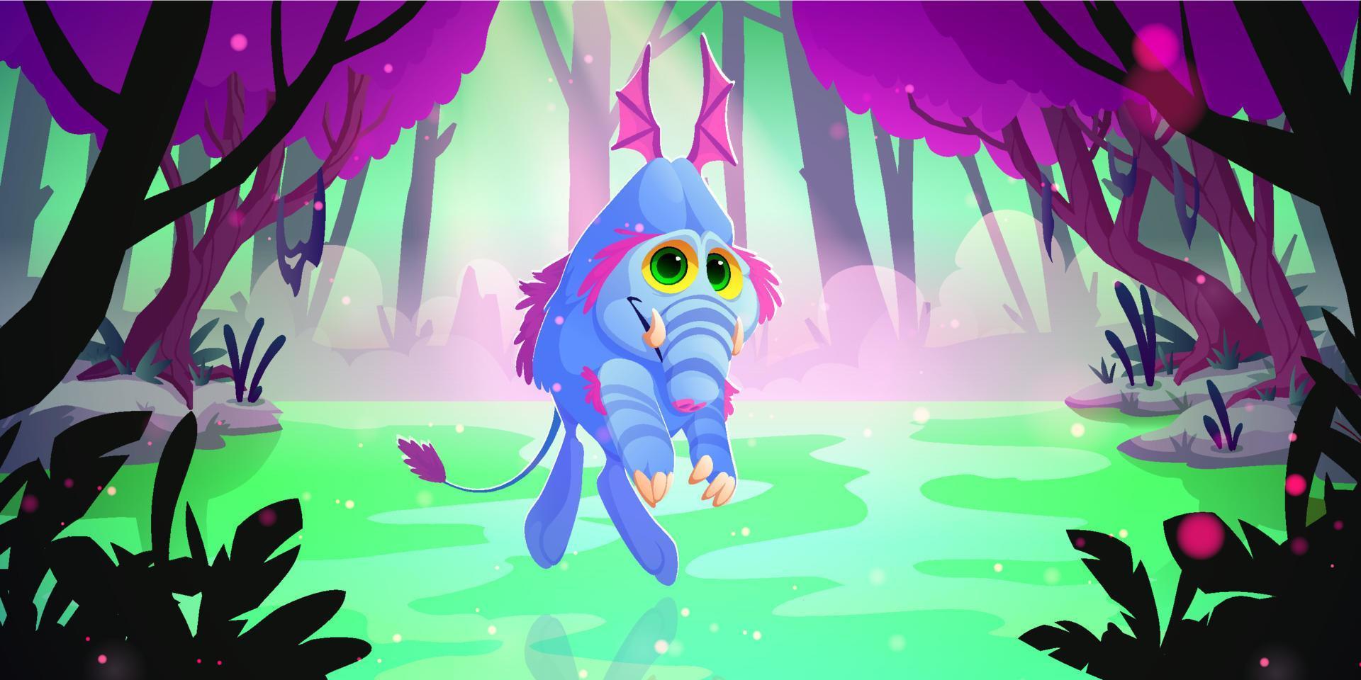 Fantasy cute monster flying in forest vector