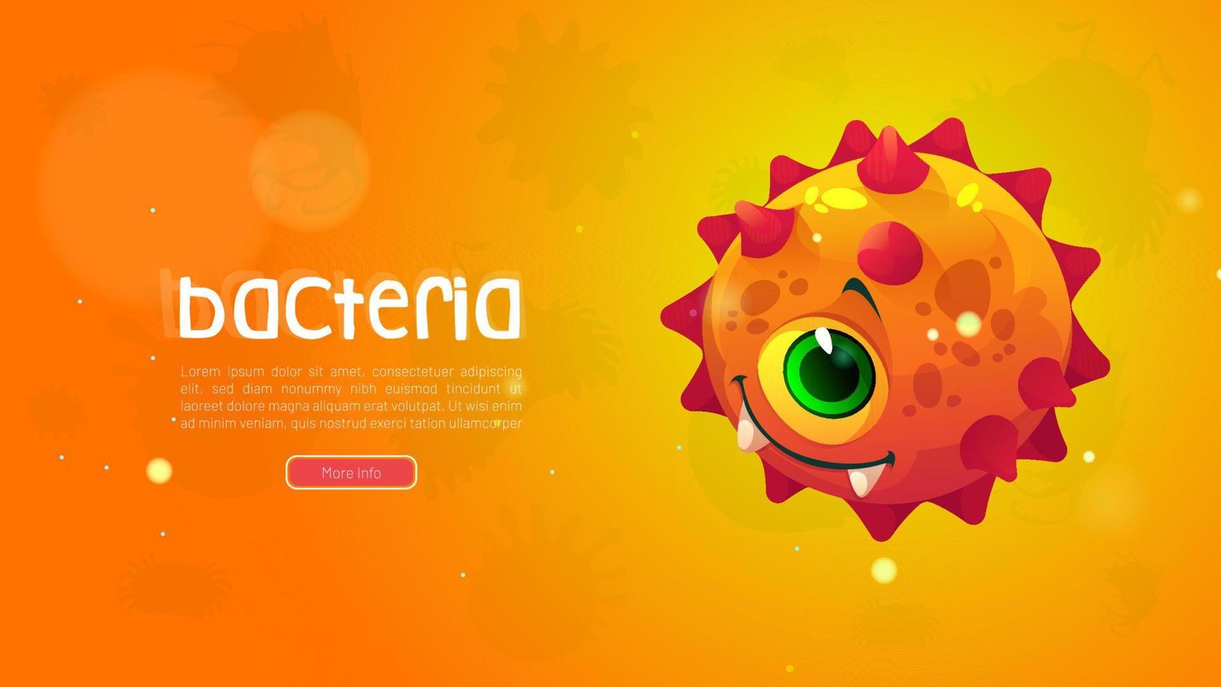 banner de bacterias con lindo personaje de microbio redondo vector