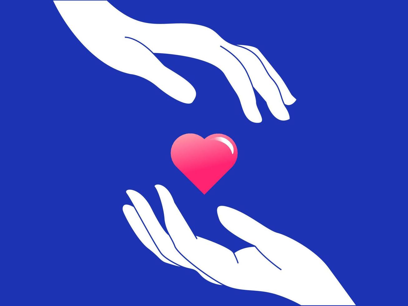 Two palms with a heart. Symbol of love, peace, health, family. Vector stock illustration.