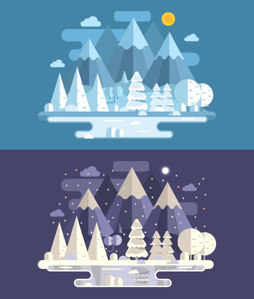 Abstract Winter Landscape by Day and Night vector