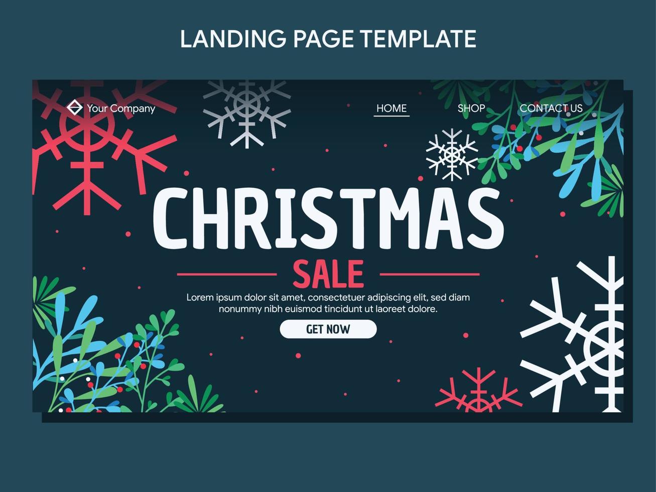 flat christmas landing page banner template vector